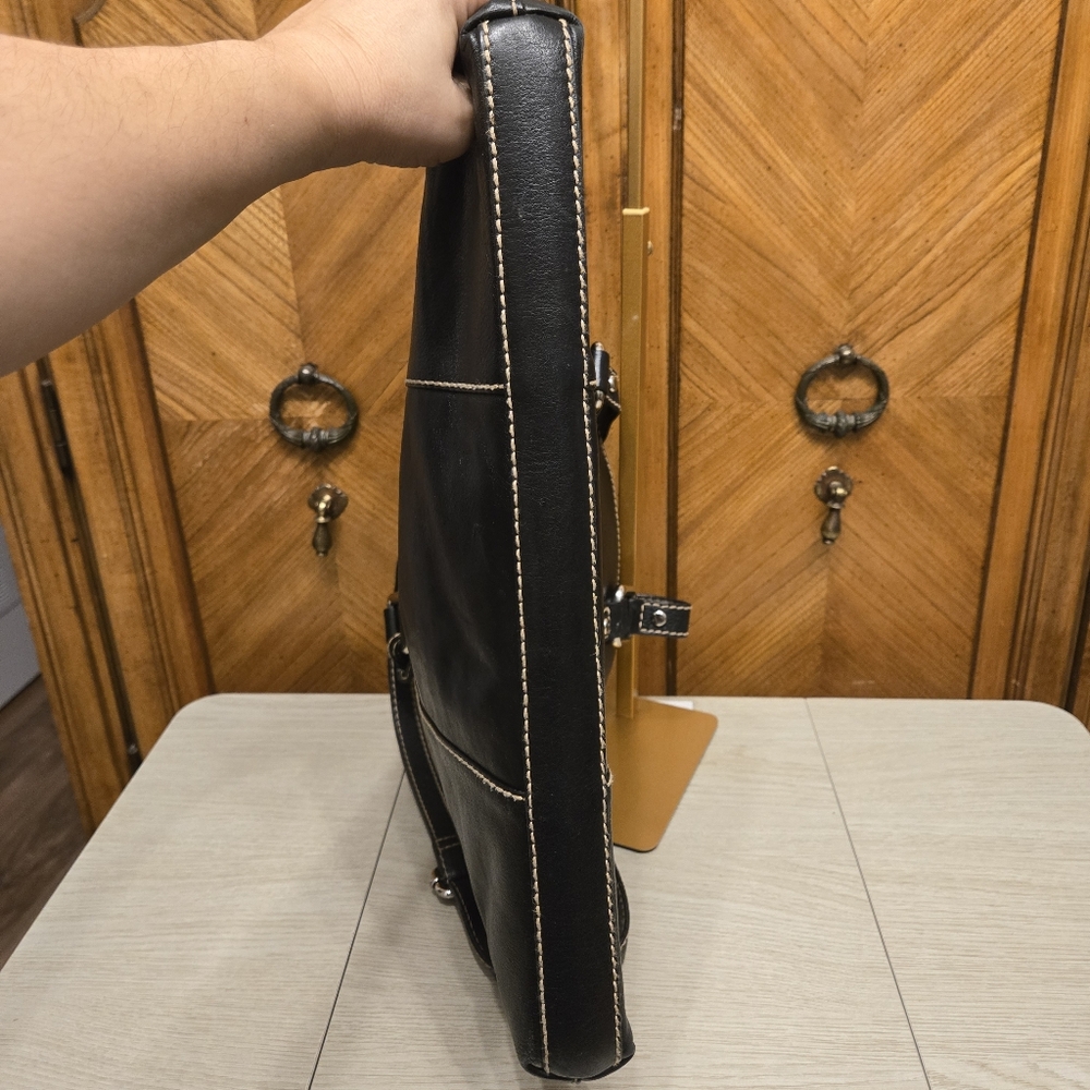 Fossil Black Pebbled Leather Laptop Bag With Cross Body Strap - Picture 6 of 7